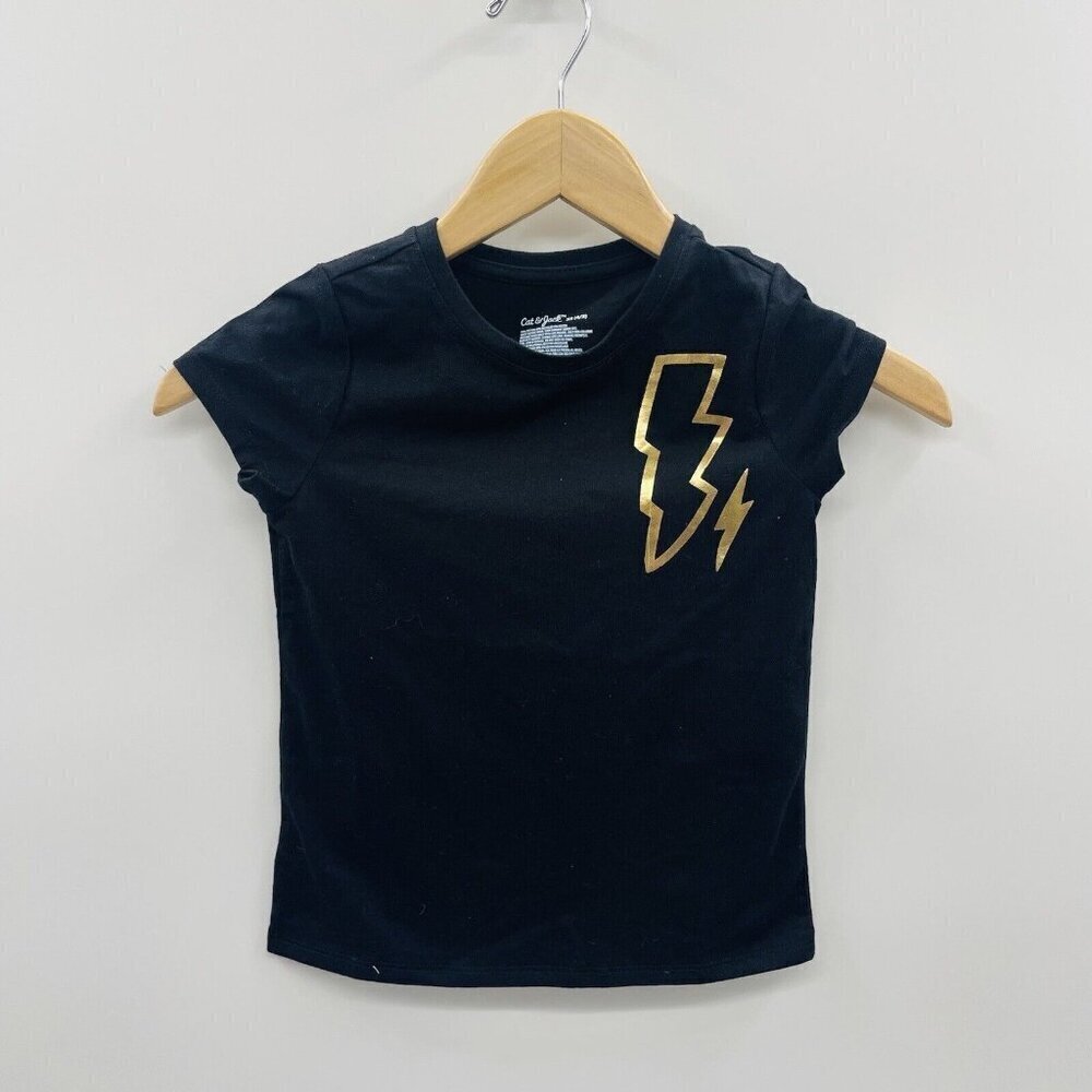 Cat & Jack Youth Girls Size XS 4/5 Short Sleeve Lightning Bolt Graphic Tee 2540‎